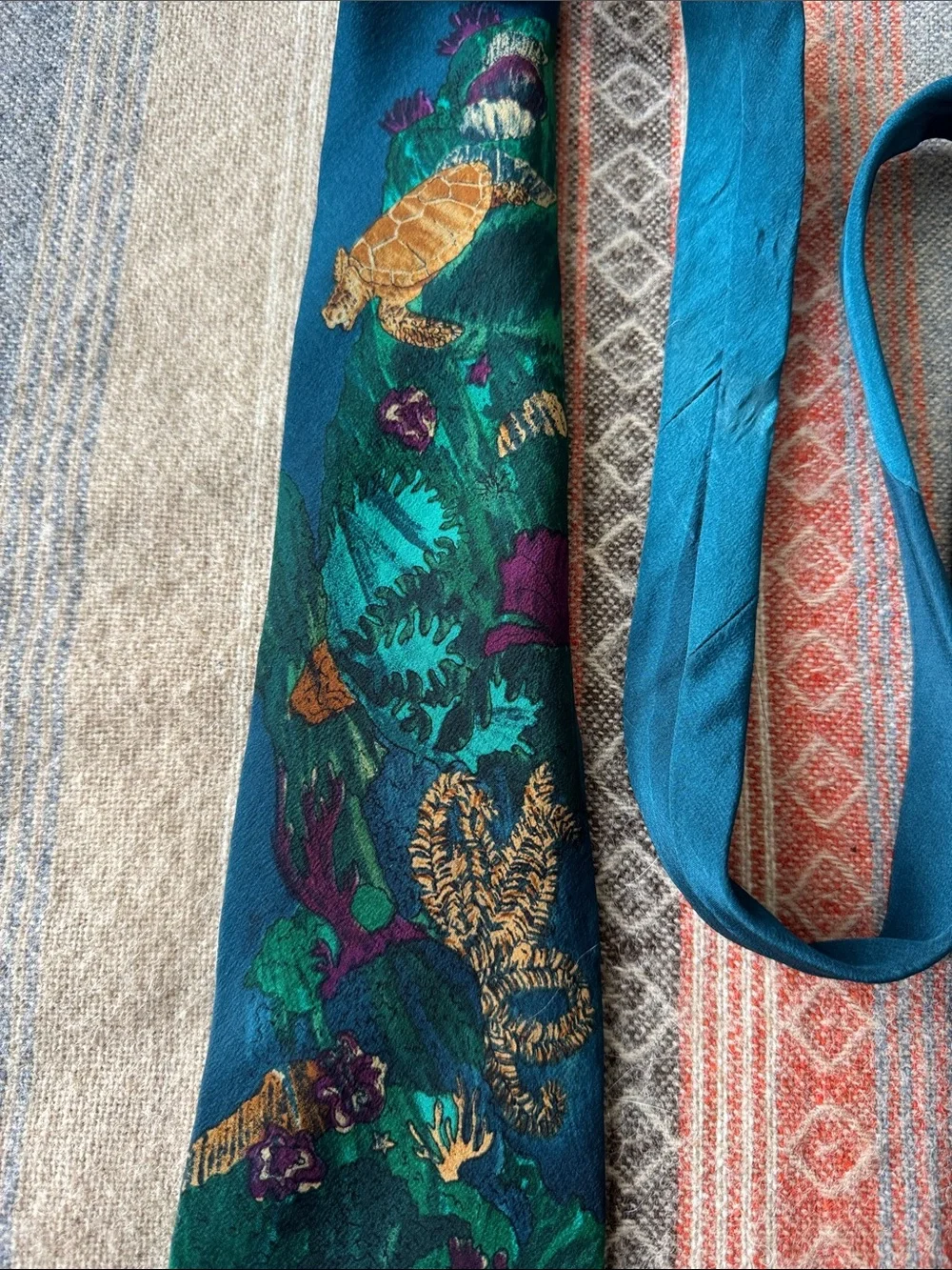 Vintage World Wildlife Fund WWF Silk Tie Coral Reef Sea Turtle Marine Life 58